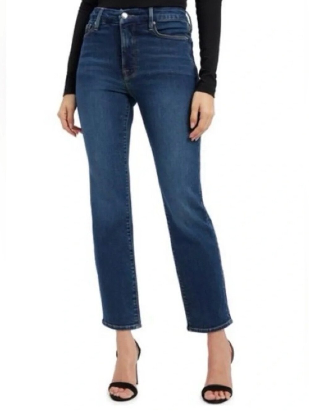 Good American Good Classic High Rise Slim Straight Jean Cropped Dark Wash 27 4 - Picture 15 of 15